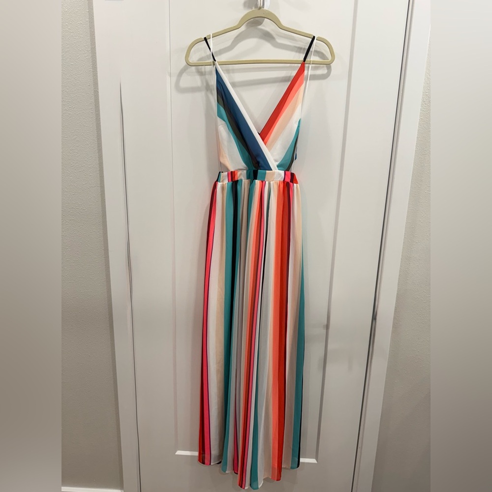 Express Striped Maxi Dress with Side Cutouts & Back Lace Details – Size Medium